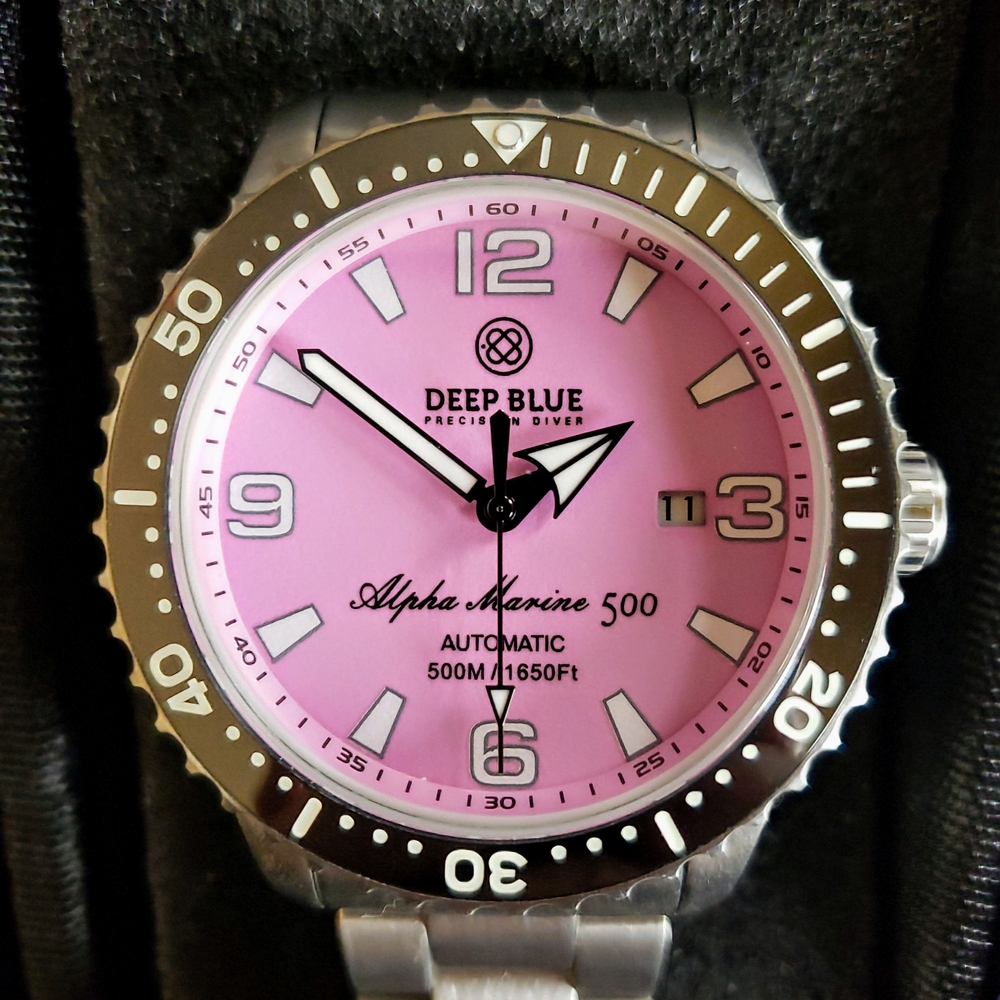 Deep Blue Alpha Marine 500 Pink Dial Watch